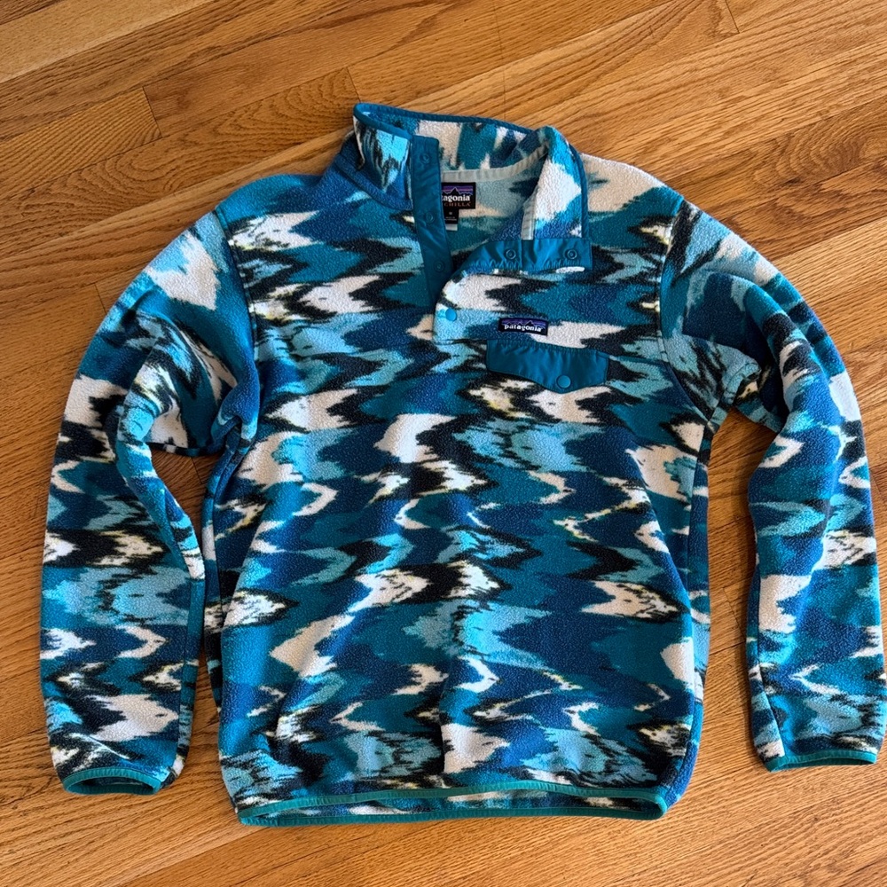 Patagonia Synchilla M Teal and White Patterned Fleece Pullover